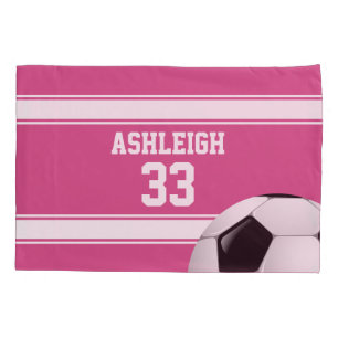 Pink and White Stripes Jersey Soccer Ball Pillowcase