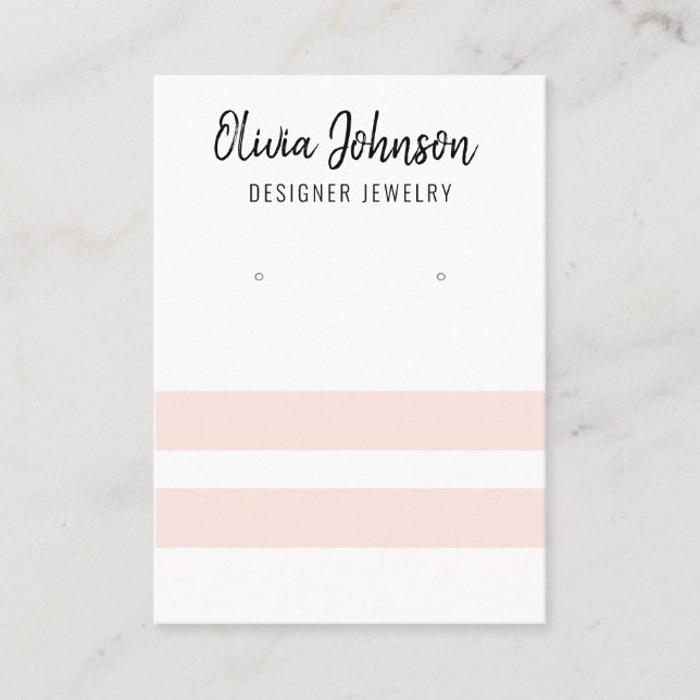 Pink and White Stripes Jewellery Earring Display  Business Card (Front)