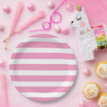Pink and White Stripes Paper Plate<br><div class="desc">Custom designed paper party plates with a chic preppy nautical stripe pattern. Click Customise It to personalise the design with your own text and images to create a unique one of a kind design to match any party decor!</div>