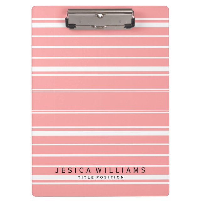Pink And White Stripes Pattern Clipboard (Front)