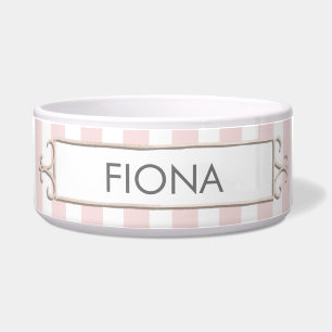 Pink and White Stripes Personalised Pet Bowl
