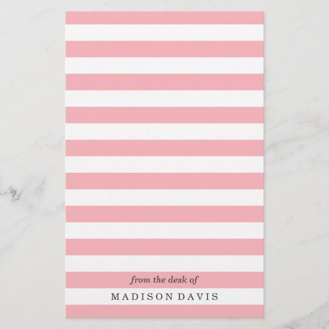 Pink and White Stripes | Personalised Stationery (Front)