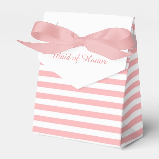 Pink and White Stripes Personalised Wedding Favour Favour Box (Front Side)