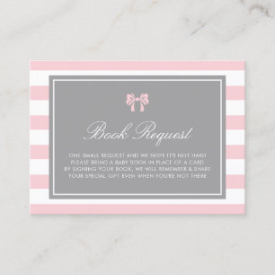 Pink and White Stripes Shower Book Request Card