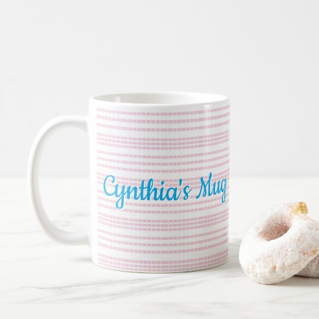 Pink and white stripes squared coffee mug (With Donut)