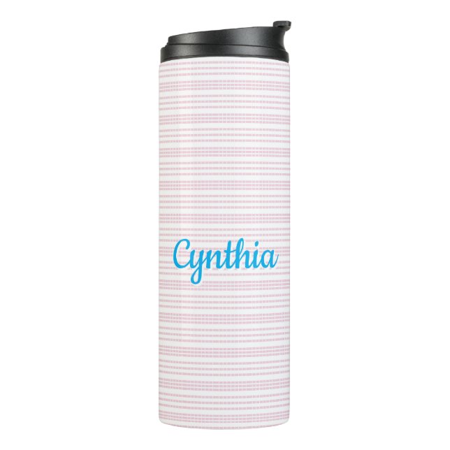 Pink and white stripes squared thermal tumbler (Rotated Left)