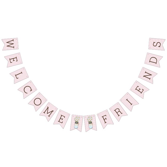 Pink and White Stripes with Mason Jar Baby Shower Bunting (All)