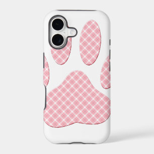 Pink And White Tartan Dog Paw Print