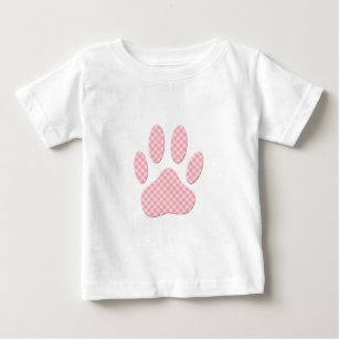 Pink And White Tartan Dog Paw Print Baby T-Shirt
