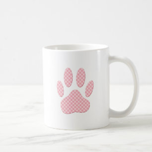 Pink And White Tartan Dog Paw Print Coffee Mug