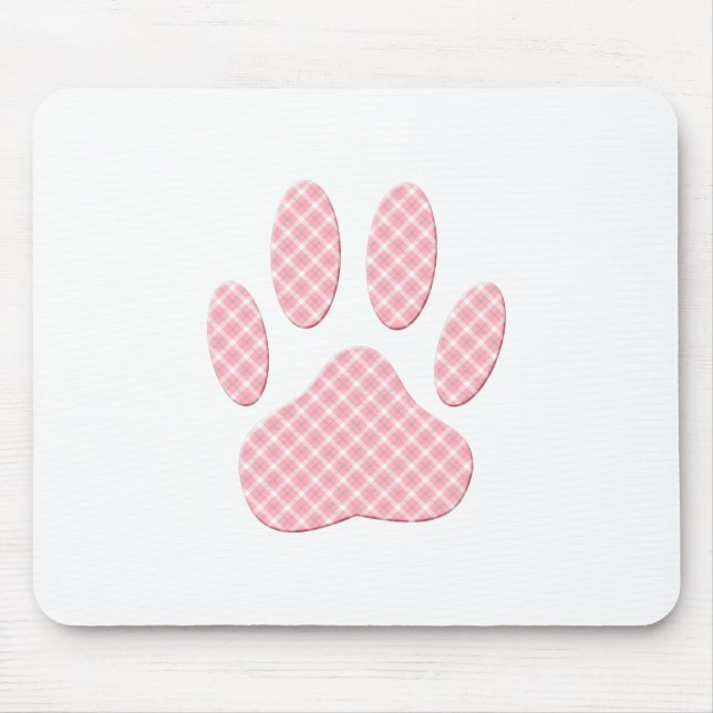 Pink And White Tartan Dog Paw Print Mouse Pad (Front)