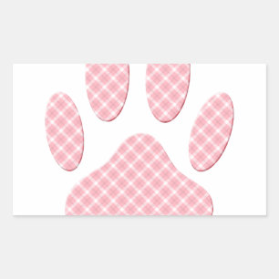 Pink And White Tartan Dog Paw Print Rectangular Sticker