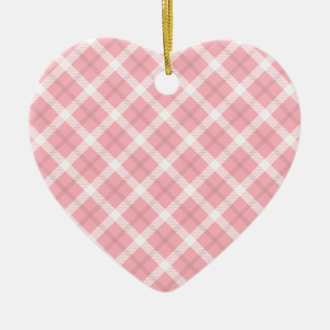 Pink And White Tartan Pattern Ceramic Ornament (Front)