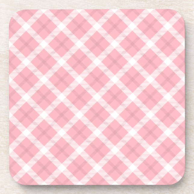 Pink And White Tartan Pattern Coaster (Front)