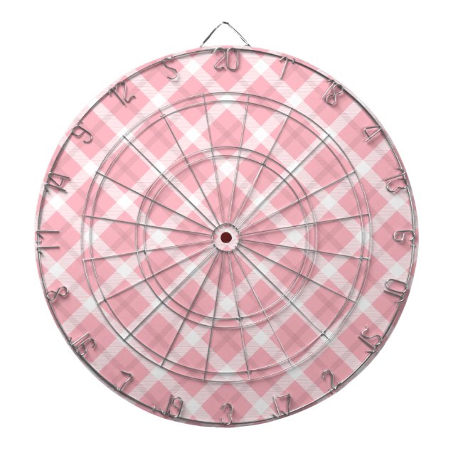 Pink And White Tartan Pattern Dartboard (Front)