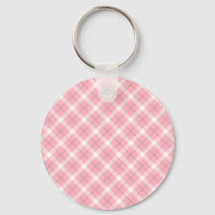 Pink And White Tartan Pattern Key Ring