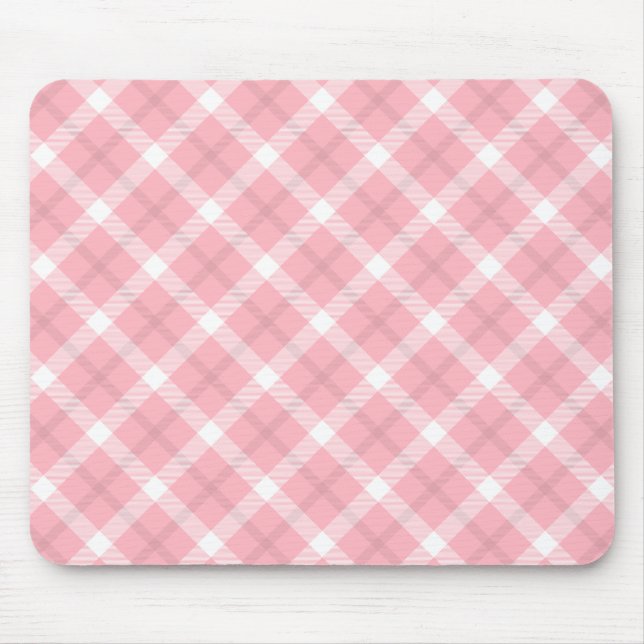 Pink And White Tartan Pattern Mouse Pad (Front)