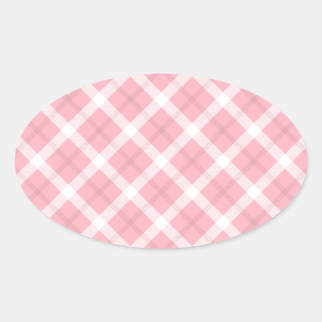 Pink And White Tartan Pattern Oval Sticker (Front)