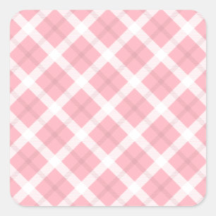 Pink And White Tartan Pattern Square Sticker