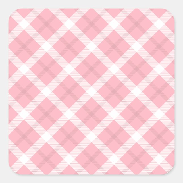 Pink And White Tartan Pattern Square Sticker (Front)