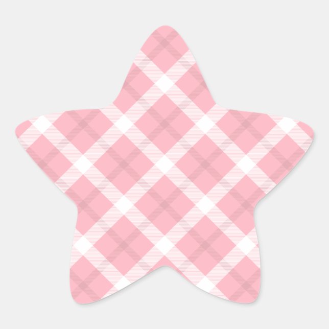 Pink And White Tartan Pattern Star Sticker (Front)