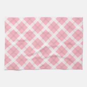 Pink And White Tartan Pattern Tea Towel