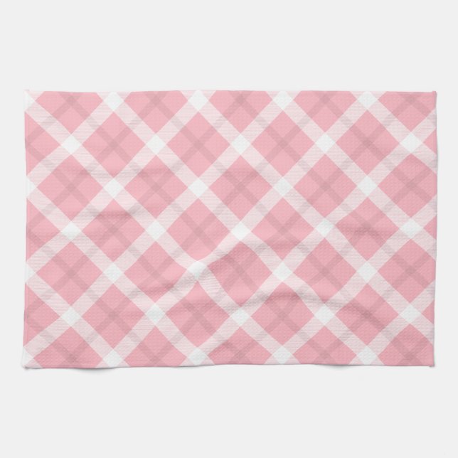 Pink And White Tartan Pattern Tea Towel (Horizontal)