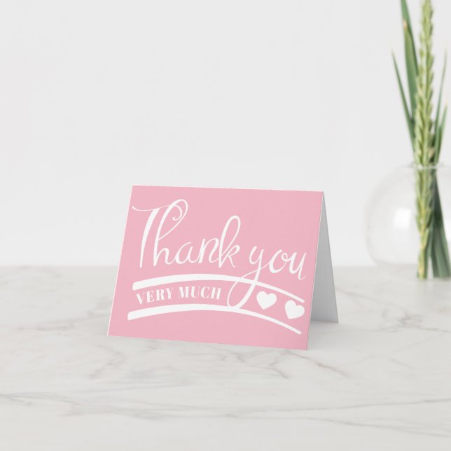 Pink and White Thank You Heart Wedding Party Card (Front)