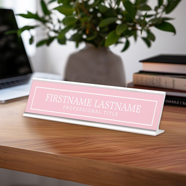 Pink and White Traditional Border Name Title Desk Name Plate (Custom Nameplate - Add Name and Title for Executive Sign or customize in the design area)