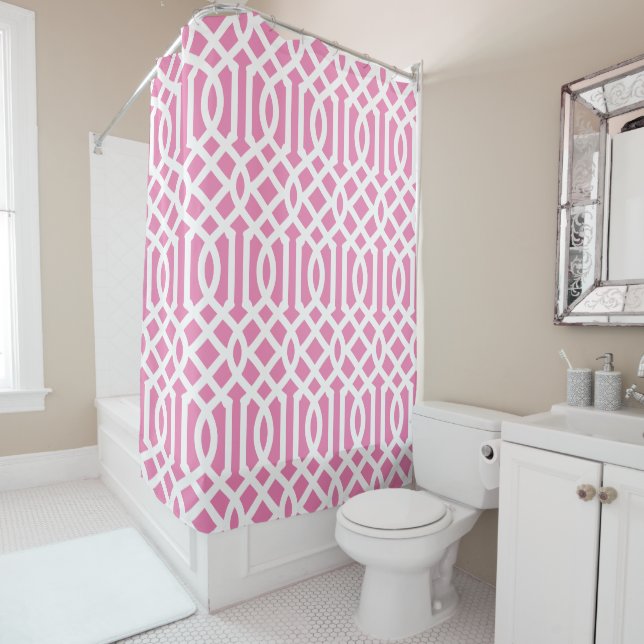 Pink and White Trellis | Editable Colours Shower Curtain (In Situ)