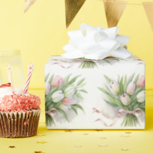 Pink and White Tulip Bouquet Wrapping Paper