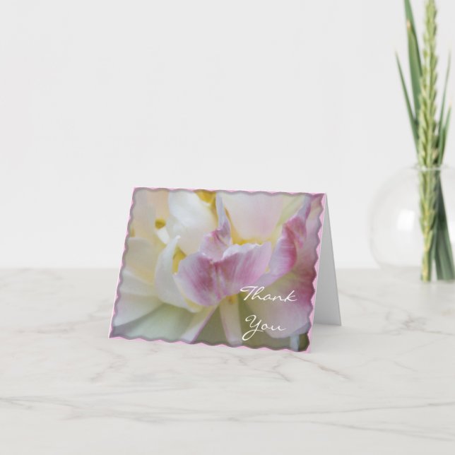 Pink and White Tulip Flower Blossom Thank You Card (Front)