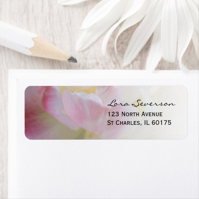 Pink and White Tulip Flower Return Address Label (Insitu)