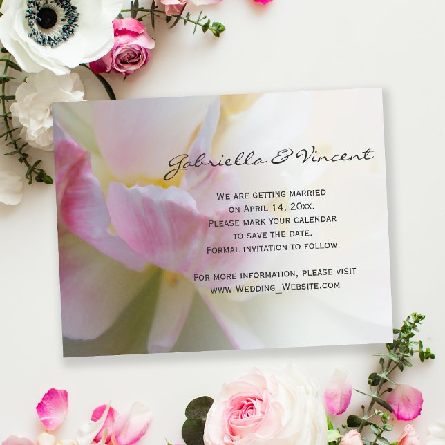 Pink and White Tulip Flower Wedding Save the Date Invitation (Creator Uploaded)