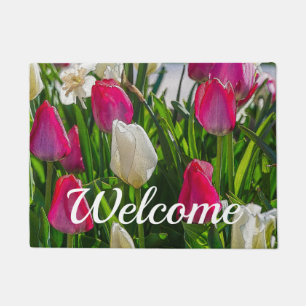 Pink And White Tulips Painterly Welcome Doormat