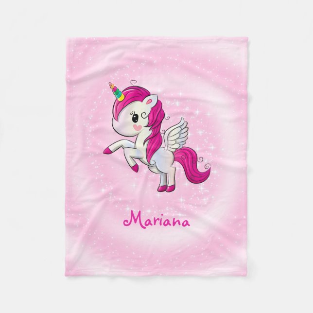 Pink And White Unicorn Fleece Blanket (Front)