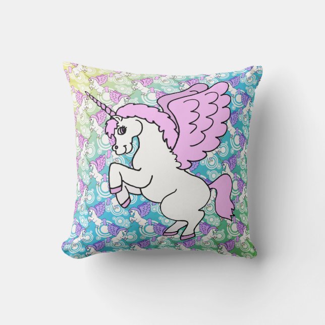 Pink and White Unicorn Graphic Cushion (Front)