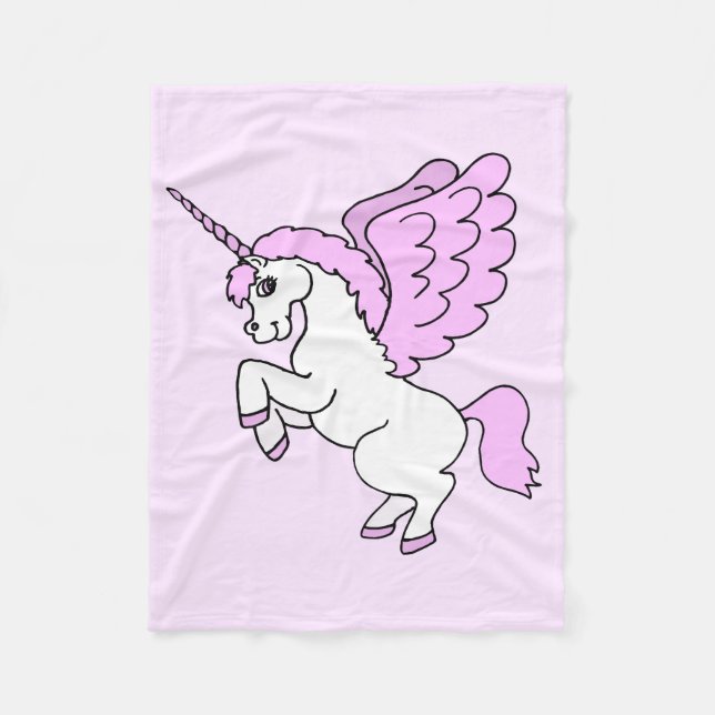 Pink and White Unicorn Graphic Fleece Blanket (Front)