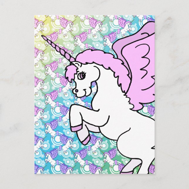 Pink and White Unicorn Graphic Postcard (Front)