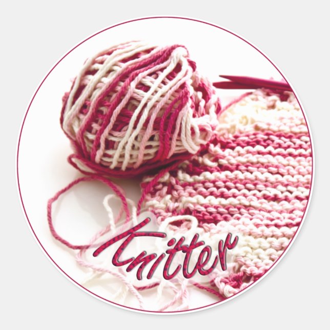 Pink and White Variegated Knitter Sticker (Front)