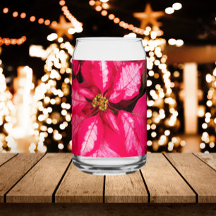 Pink and White Variegated Poinsettia Holiday Can Glass
