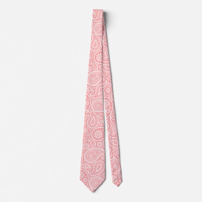 Pink and white vintage paisley pattern tie (Front)