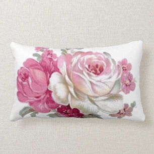 Pink and White Vintage Roses Lumbar Cushion