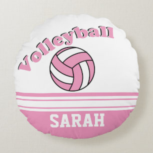Pink and White Volleyball   DIY Name Round Cushion
