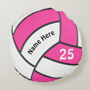 Pink and White Volleyball Pillow with Name, Number