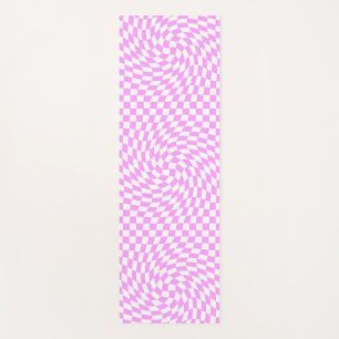 Pink and White Warped Chequered Chic Pattern Yoga Mat