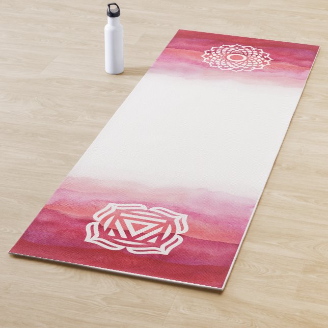 Pink and White Watercolor Crown & Root Chakra Yoga Mat (In Situ)