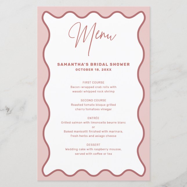 Pink and White Wavy Border menu card (Front)