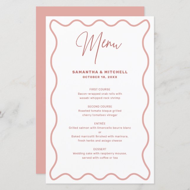 Pink and White Wavy Border menu card (Front/Back)