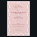 Pink and White Wavy Border menu card with name<br><div class="desc">Designed to coordinate with our Wavy Border Collection, this modern menu card features the trendy & popular wavy border in white colour on pink background. If you want to catch your guest's attention with a pop of colour on your trendy invitation, this suite is perfect for you. For more advanced...</div>